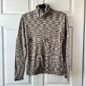 Sundance Marled Knit Long Sleeve Turtleneck Top Size Small Gray & Cream